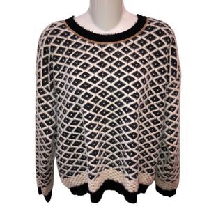 Cyrus Womens Large White Diamond Geometric Eyelash Fuzzy Pullover Sweater Size L